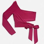 Better Be One-Shoulder Cut Out Crop Top With Bow | Pink | Size Medium Photo 0