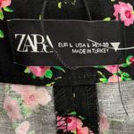 ZARA  Floral Maxi Slit Belted Skirt Black Pink Size Large Photo 4