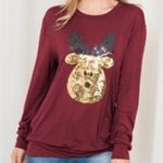 Perfect Peach Burgundy Wine Christmas Reindeer Gold Sequins Long Sleeve Shirt Photo 1