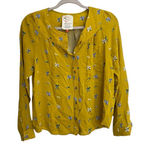 Anthropologie Conversations Mustard Yellow Bow Print Button up Blouse Size 2 Photo 0