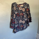 Loft  Dark Navy Floral Lightweight Shirt Blouse Small Photo 6