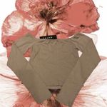 Motel Rocks Tan white floral graphic off the shoulder long sleeve top -  Photo 1