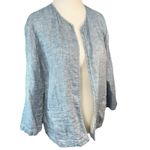 Eileen Fisher  Blazer Organic Linen Cotton Quilted Open‎ Front 3/4 Sleeve Blue M Photo 0