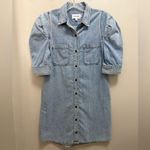 frame denim FRAME Rosette Denim Shirt Dress Puff Sleeve in Cresthaven Light Wash Size S Photo 3