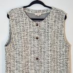 Loft  Black and White Button-up Tweed Sleeveless Shift Dress Size XL Photo 2
