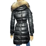 SAM. Women’s XS Black Infinity Fur Trim Hooded Belted 3/4 Length Puffer Jacket Photo 4