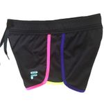 FILA  Sports Black Blue Pink Yellow Neon Trim Drawstring Compression Shorts 3” Photo 2
