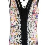 Bebe Vintage  Y2K Lace Up Bodycon Mini Dress Women's Small Multicolor Floral Photo 0