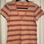 Madewell NWOT Size S Burgundy Pink Striped V Neck Short Sleeve Cotton Tee Shirt Photo 0