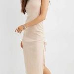 Aerie NWT  Beige Ruched Rib Midi Dress Sz. M Photo 0