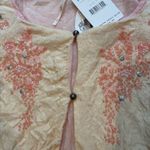 Free People NWT, Rare Crinkle Cropped Ivory Cardigan Pink Beaded Detail, Sz S Photo 10