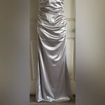 La Femme Womens Strapless Metallic Gown Dress Stretch Satin Platinum Silver Sz 4 Photo 6