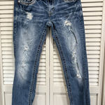 Miss Me  Cuffed Skinny Jeans Embroidered/Gem Distressed Logo Size 30 Low Rise Photo 0