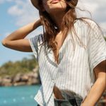 Madewell  Central Button Down Boxy Top Shirt Size Medium Striped Mint‎ White Photo 7