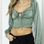 In the Beginning , green polkadot scrunched, long sleeve crop top Photo 0