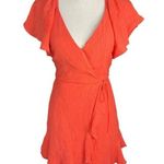 Lush Clothing Lush hot coral orange flutter sleeve wrap Mini dress summer coquette cowgirl Photo 1