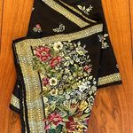 1994 Smithsonian Institution 100% Silk Floral Border Scarf – 14.5” x 60” (Italy) Black Photo 0