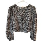 Levi's  Puff Sleeve Tie Front Crop Blouse Floral Black Women's Size Medium Photo 1