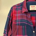 Mossimo Tunic Length Plaid Button Down Shirt Womens Medum Navy Red Blue Size M Photo 2
