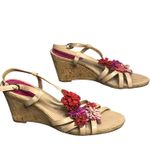 Tahari Favor Wedge Sandal Womens 9M Beige Leather Spring Flowers Strappy Photo 3