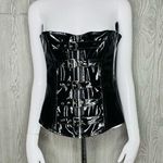 Black leather / latex look buckle front corset with tie back lingerie shirt lg Photo 1
