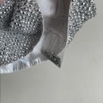 Parker  Justina Silk Silver Rhinestone Beaded Halter Tank Top Photo 8