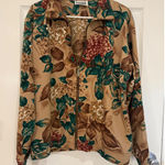 Teddi Floral Print Zip Up Jacket Beige‎ Brown Green Red Vintage Style Tan Size L Photo 0