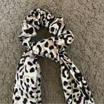 Leopard Animal Print Silk Ribbon Scrunchie Hair Tie White Photo 1