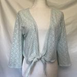 Denim & Co Diecut Shrug Womens Top Sz S Coquette Pastel Cottage Tie Ballet Boho Green Photo 10