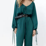ZARA Satin Boho Style Jumpsuit Teal XS Photo 0
