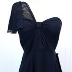NEW Jenny Packham Womens 0 One Sleeve Bridesmaid Dress Ruched Chiffon Midnight Blue Photo 4