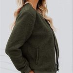Women’s Sherpa Fleece Bomber Jacket Olive Green Size Large Photo 1