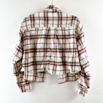 American Eagle  Cozy Cabin Cropped Flannel Button-Up Shirt Brown White Medium Photo 3