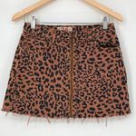 Free People We the Free Leopard Animal Print Zip Front Denim Skirt Size 26 Brown Photo 2
