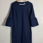 J. McLaughlin Elle Sheath Dress Women's 4 Navy Scalloped Hem Bell Sleeves Career Photo 3