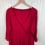 Torrid Holiday Red Faux Wrap Surplice Dress Size 3X Slit Long Sleeves Stretch Photo 2