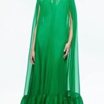 Alice + Olivia NEW  Lanelle Maxi Cape Dress in emerald green Chiffon Sz M Photo 0