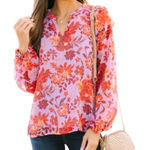 Skies Are Blue  Walk On By Floral Blouse Lavender Top‎ Boho Women Size Small New Photo 0