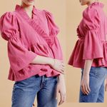 NEW byTiMo Bubble Wrap Crinkled Puffed Shoulder Blouse Pink Med Peasant Coquette Photo 1