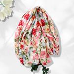 NEW Boho Exotic Floral Design Tasseled Rectangle Soft Chic Scarf L Cream White Photo 2
