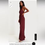 Lulu’s Confident Impression Burgundy Satin Pleated Halter Jumpsuit Size M Photo 1