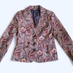 Vintage Funky Retro Brown paisley blazer button fitted office siren jacket long sleeve boho western indie Size M Photo 0