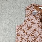 J.Jill Bellissima Womens Blouse PXL Brown Pink Palm Tasseled Split Neck NEW Photo 2