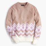 J.Crew Geometric Fair Isle Crewneck Sweater (Sz XL) Tan & Purple Oversized Photo 6
