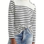 J.Crew Mockneck Button Shoulder Nautical Navy Stripe Cotton Sweater in White, XS Photo 1
