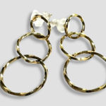Hammered Drop Earrings Triple Linked Open Circle Hoops Post Back Closure Gold OS Photo 0