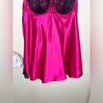 Cacique NTM: Hot Pink/Black Lace Babydoll Chemise Silk Blend Lingerie Sz 18/20 Photo 3