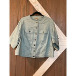 One World Blue/green waist jacket. Button front. Has pockets. Photo 1