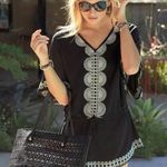 Stella & Dot  Beach Black Ivory Swim Cover Embroidered Lace Shirt Size XS/S Photo 0