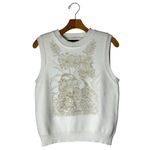 Anewsta Sweater Women Large White Gold Embroidered Floral Duck‎ Knit Vest NWT Photo 1